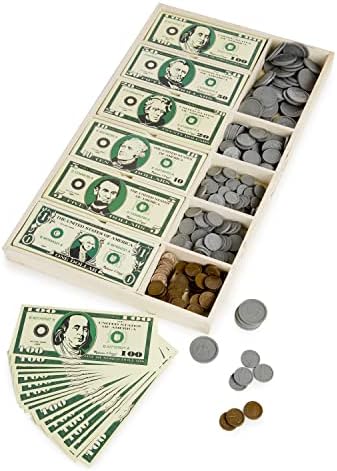 Melissa & Doug Play Money Set - Educational Toy with Paper Bills and Plastic Coins (50 of Each Denomination) and Wooden Cash Drawer for Storage - Image 4