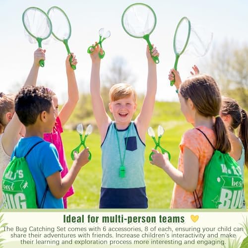 Silipull Bug Catching Kit for Kid Outdoor Explorer Kit Include Catching Scissor Tong Tweezer Clamp Bug Cage Whistle Insect Net Drawstring Bag for Boy Girl Educational Adventure Hunting(Green,48 Pcs) - Image 5