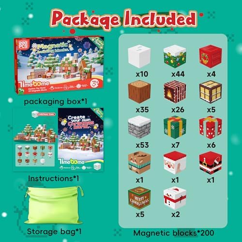 Magnetic Blocks, 200PCS Magnetic Building Block Cubes, STEM Montessori Sensory Toys for Kids Boys Girls Ages 3 4 5 6 7 8 9 10 (Christmas Version) - Image 2