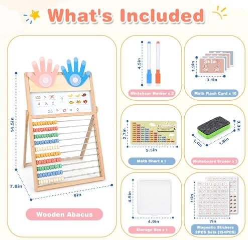 Joyreal Wooden Abacus for Kids Math 3-5 4 5-7, Double-Sided Whiteboard - Image 3