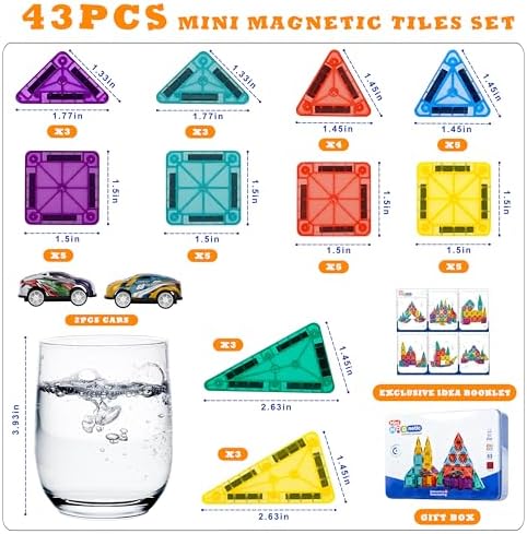 Mini Magnetic Tiles for Kids 43PCS Magnet Tiles Building Travel Toys for Toddlers Magnetiles with Case & Cars STEM Magnets Construction Tile Toy Set Ages 3-6 Boys Girls - Image 2
