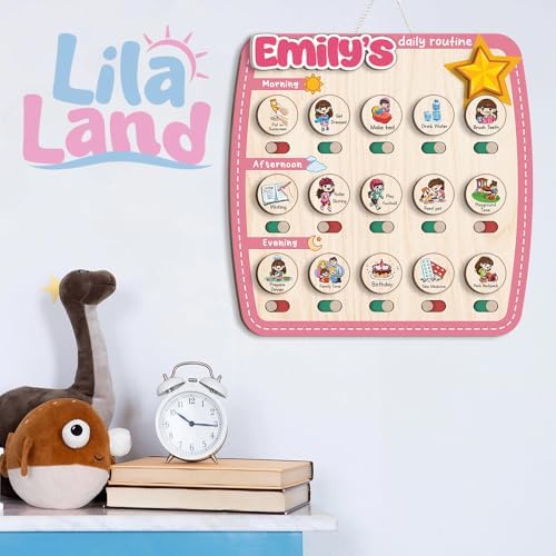 Personalized Wooden Chore Chart for Kids, Daily Routine Chart for Toddlers, Visual Schedule for Kids Age 3-5, Morning Bedtime Routine for Girls (09) - Image 3