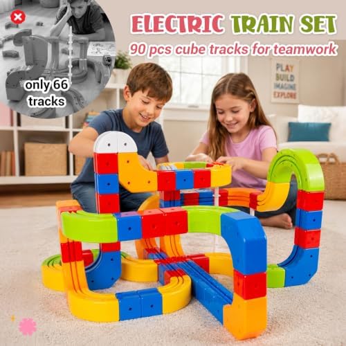Electric Train Set for Kids, 147PCS (90 Cube Tracks) STEM Building Toy - Image 6
