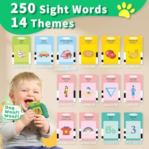 Aullsaty Toddler Toys Bilingual English and Spanish Talking Flash Cards for 1 2 3 4 5 6 Year Old Boys and Girls, Autism Sensory Toys for Autistic Children, Learning Educational Speech 250 Sight Words - Image 3