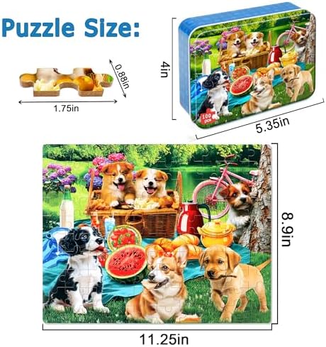 LELEMON Puzzles for Kids Ages 4-6,Dogs 100 Piece Puzzles for Kids Ages 4-8 in a Metal Box,Educational Jigsaw Puzzles 100 Piece Puzzle Games Puzzle Toys for Girls and Boys - Image 2