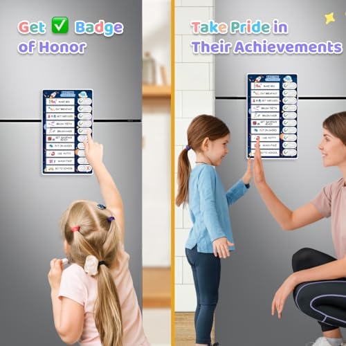 3 in 1 Bedtime/Morning/Weekly Astronaut Routine Chart for Kids, Magnetic Chore Chart for Toddlers, Visual Schedule for Kids Toddlers Schedule Board for Home - Image 3