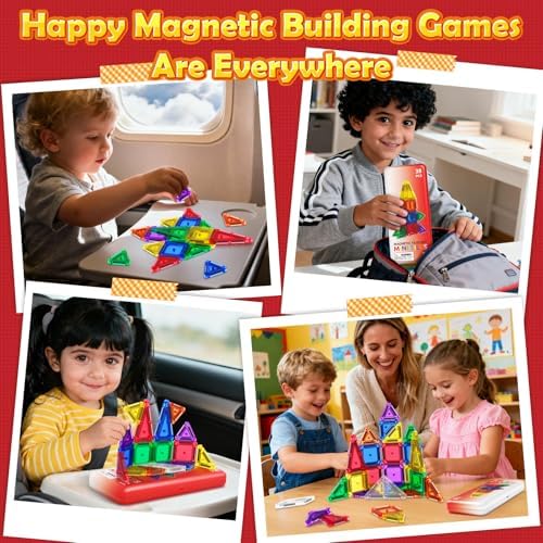 ORZbb Travel Mini Magnetic Tiles with Case Toddler Road Trip Essentials Set, Magnetic Blocks Building Toys for 3+ Year Old Boys Girls Preschool Montessori Sensory Learning Birthday Gifts - Image 6