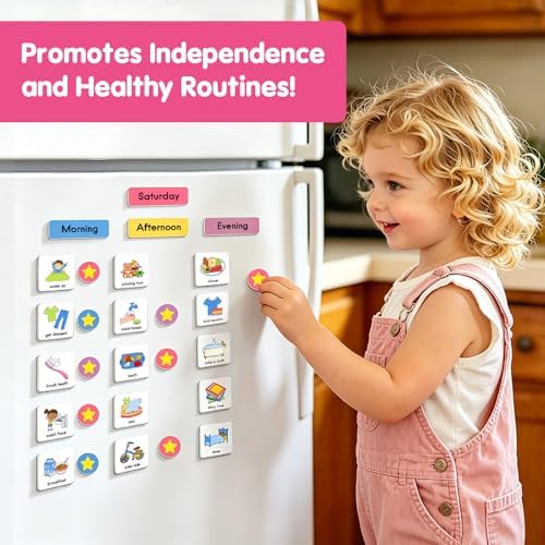 Visual Schedule for Kids, 170 Magnetic Visual Cards & Tri-Fold Magnetic Board, Daily Routine Chart for Autism ADHD, Toddler Morning Bedtime Chore Planner for Home Classroom, Visual Routine Board for Nonverbal Special Needs Children - Image 4
