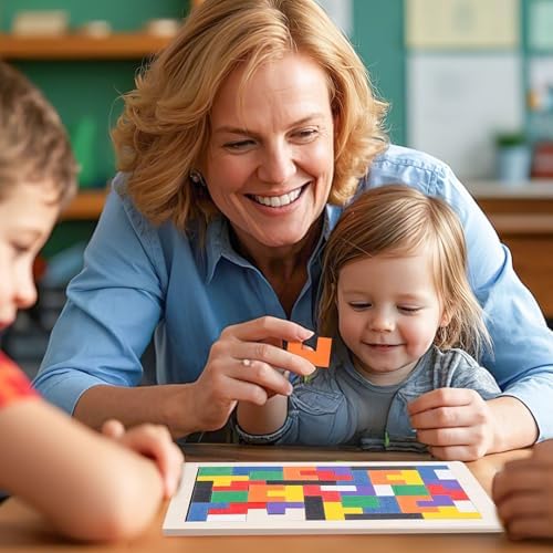 3 Otters Wooden Tangram Puzzle, 2-Pack Russian Blocks Brain Teaser - Image 2