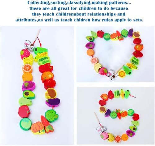 46 PCS Wooden Lacing Beads,Animals Fruits Threading Toys - Image 3