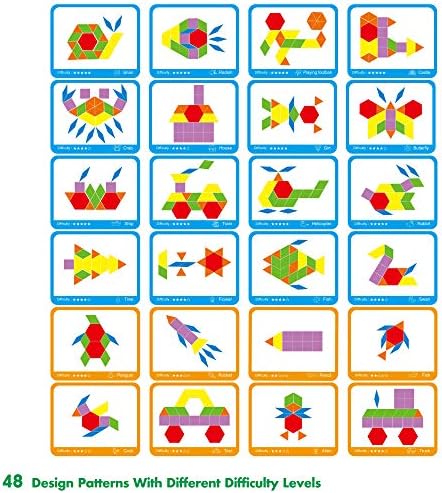 SpriteGru 300 PCS Wooden Pattern Blocks Set for Kids with 24 Double-Sided Design Cards(48 Patterns) and Storage Bag in Gift Box,Fun Montessori Learning Toys - Image 4