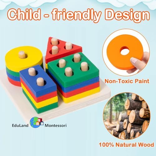 Practical Life/Sensory Geometric Column Colors & Shapes Puzzles Stacking Tower: Wooden Blocks 2-6 Years Old Toddlers Color Recognition Toy Educational Occupational Therapy STEM Gift - Image 3