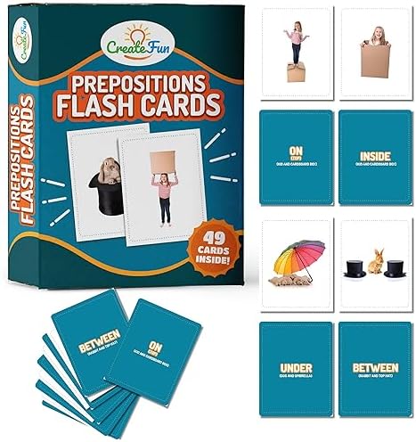 CreateFun 49 Preposition Flash Cards for Kids, School, Adults, ESL & Autism by CreateFun