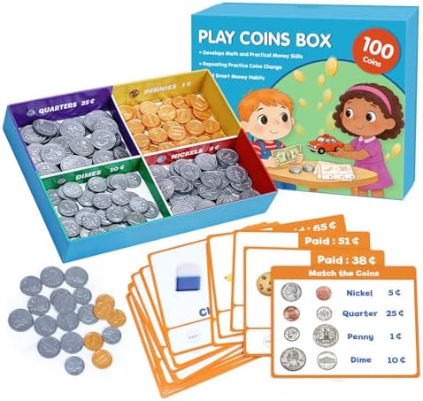 Making Change Money Game for Kids, Play Bills & Coins for Develop Math & Practical Money Skills, Counting, Math Manipulatives Homeschool & Kindergarten Supplies-Ages 3+ by Auchq