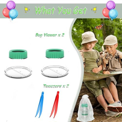 Bug Viewer for Kids 5X Magnifying Insect Observation Kit Built-in 7cm Ruler with 2 Slant Tweezers Bug Viewer Catcher Cage for Kids Science Nature Exploration (2 Pack Green), LX-4LS - Image 6