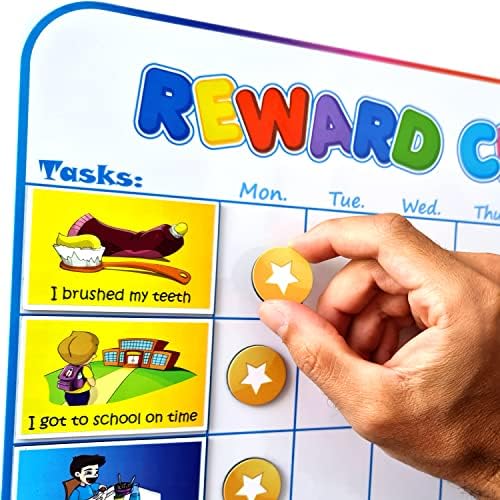 Large Magnetic Reward Chart for Kids - 127 Pre-Written Stickers (Including Potty Training) + 30 Customizable Chores - Behavior, Responsibility & Incentive Routine Star Chart for Fridge (1 Kid Version) by HMmagnets