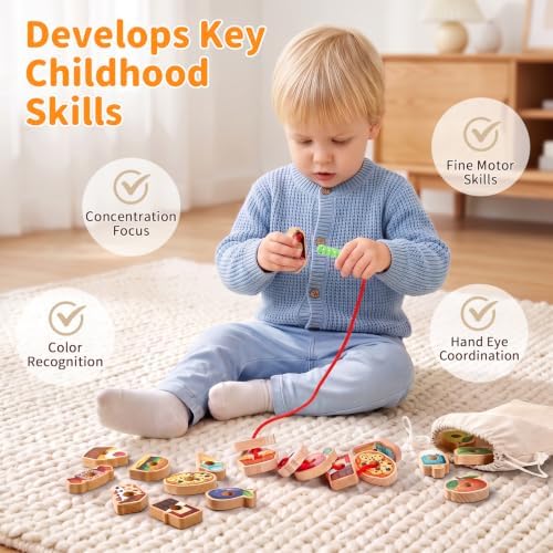 Wooden Caterpillar Lacing Toy for Fine Motor Skills, Ages 2-5 - Image 2