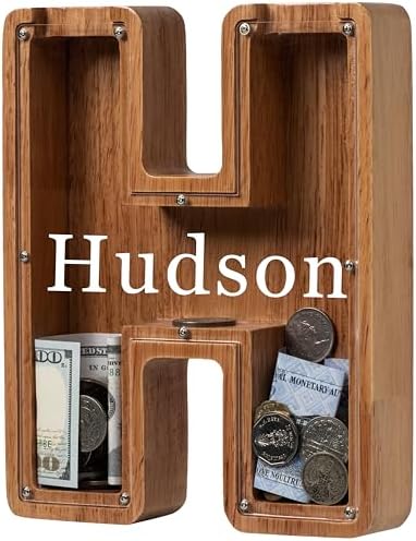 Personalized Large Wooden Kids Letter Piggy Bank - (Laser Engraved) Custom Piggy Bank for Boys Girls - Wooden Banks with Initials - Alphabet Money Box Bank Birthday Letter H Bank by Ladenk