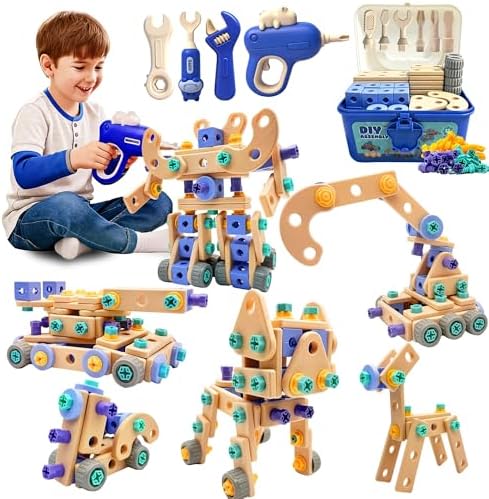 Kids STEM Building Toys For Ages 3-5 4-6 4-8 5-7 6-8 Years Old Boy Birthday Gift,101 Pcs Preschool Educational Construction Toys Tools Set With Drill,Toddler Design Drill Screw Toys (blue165) by BLEMELUCK