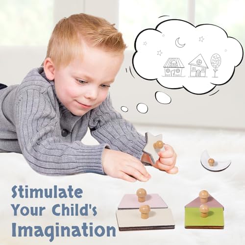 Montessori Toy for Babies 18-24 Months Wooden Shape Puzzles for Toddlers 1-3,Shape Peg Puzzles,Baby Puzzle 18-24 Months with Knob,Color & Shape Sorter for Toddlers(16 Geometric Shapes) - Image 4