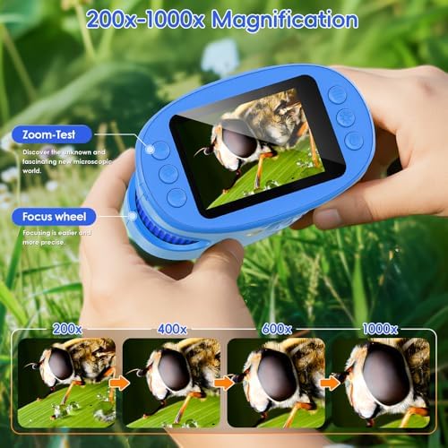 Temodu Kids Microscope 2.0" Screen 1000X Digital Microscope for Kids, Mini Pocket Handheld Microscopes for Children Birthday Festival Gift, Science Education Fun Toys for Boys Girls Ages 4-12 (Blue) - Image 4