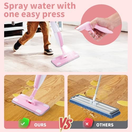 Kids Spray Mop,Fun & Functional Toddler Cleaning Set,Real Working Mop for Floors,Pretend Play – Includes Spray Bottle, 2 Washable Microfiber Pads, Montessori Kids Cleaning Toy Set -Pink - Image 3