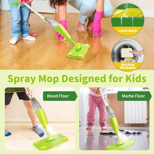 Kids Spray Mop, Fun & Functional Toddler Mop Cleaning Set,Real Working Mini Mop, Pretend Play Toy –Includes Spray Bottle,Washable Microfiber Pads, Montessori Kids Cleaning Toy Set -Green - Image 6