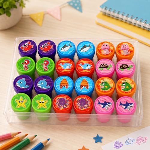 Cinrobiye 24 Pcs Ocean Animal Stampers Party Favor Set, Cute Sea Life Stamps for Kids Birthday Party, Classroom Rewards, Carnival Prizes, Goody Bag Fillers, Under the Sea Party Supplies - Image 3