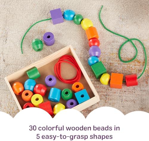 Melissa & Doug Primary Lacing Beads - Educational Toy with 30 Wooden Beads and 2 Laces for Toddlers, Fine Motor Skills Lacing Toys for Toddlers and Kids Ages 3+ - Image 4