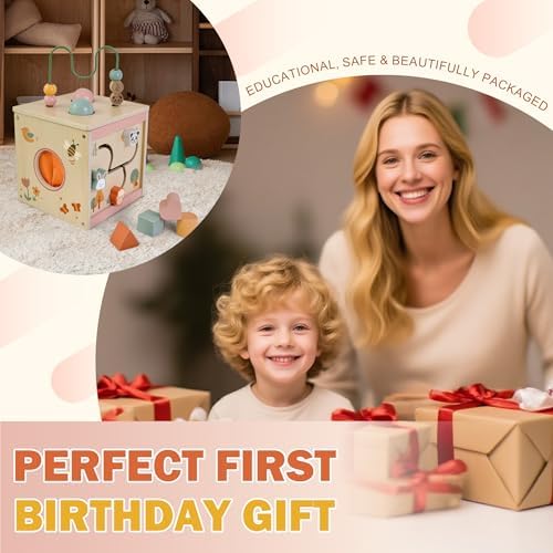 Wooden Activity Cube for 1 Year Old | 7-in-1,Montessori Baby Toys,Educational Toy for Toddlers, First Birthday Gift for Toddlers - Image 7