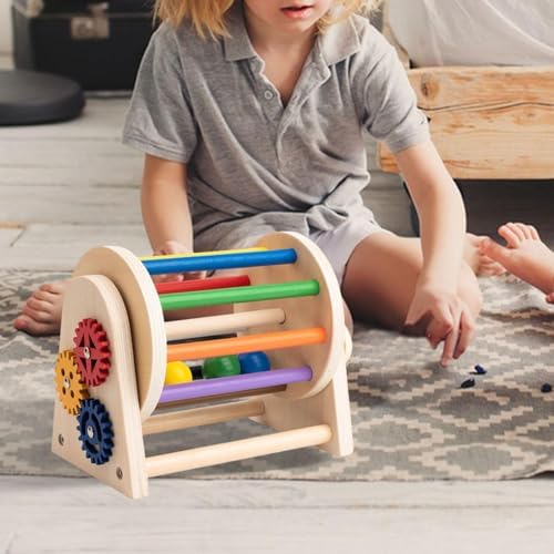 Rolling Drum Toys Wooden Drum Sensory Toy Mirror Knob Puzzle Rainbow Ball Kit Easy to Hold Material Suitable for Children’s - Image 4