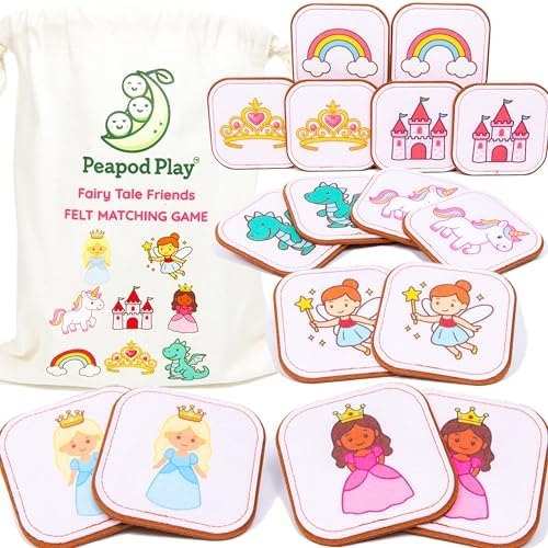 Felt Princess Matching Game for Toddlers – Fairy Tale Memory Game & Flash Cards – Soft and Safe for Ages 1+ – Montessori Preschool Learning Activity – Educational Princess Toy for Girls & Boys by PeapodPlay