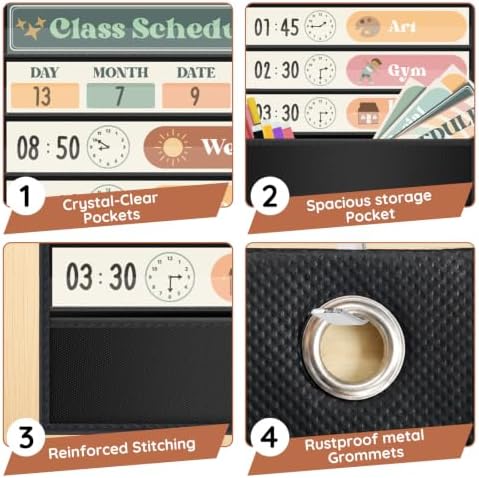 AKAYOK Boho Daily Schedule Pocket Chart, 13+1 Pocket Visual Schedule for Kids, Includes 24 Reusable Dry-Erase Cards, Daily Planner with Hourly Schedule for Classroom, Office, Home, School Activities - Image 5