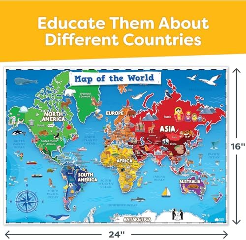 United States and World Map For Kids Classroom Posters 2pc Set - 24” x 16” Waterproof US and World Map for Classroom Decor Posters - Teacher Classroom Must Haves - Homeschool Back to School Supplies - Image 5