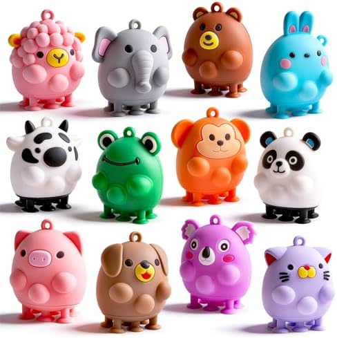 12 PCS Animal Pop Suction Fidgets Toys, Travel Toys for Airplane Car Activities Essential, Party Favors for Kids, Goodie Bags Stuffers for Kids, Bath Toys, Birthday Gifts for Boy Girls by ChildFun