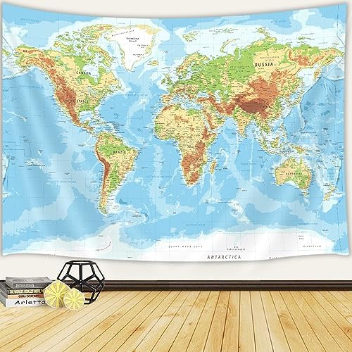 JAWO World Map Tapestry Wall Hanging for Kids Student, with Countries and Major Cities Educational Bedroom Living Room Dorm Home Decoration 60X40 Inch, 60.00/'' x 40.00/'' - Image 2