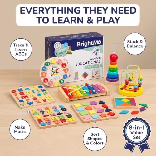 Montessori Toys for 3 Year Olds, 8-in-1 Wooden Travel Activity Set – Alphabet, Number & Shape Puzzles, Xylophone, Bead Maze – Compact Busy Box for Toddlers, Screen-Free Learning Gift Ages 3+ - Image 2