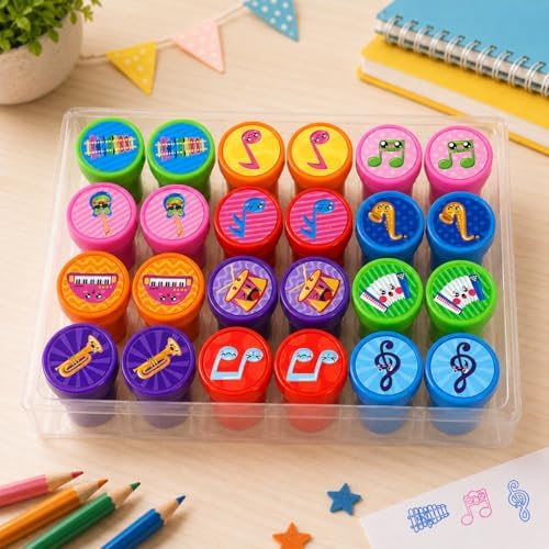 Cinrobiye 24 Pcs Music Stampers for Kids, Pre-Inked Musical Instrument Stampers, Music Party Favors, Birthday Party Supplies, Classroom Rewards, Goody Bag Fillers, Piñata Fillers - Image 3
