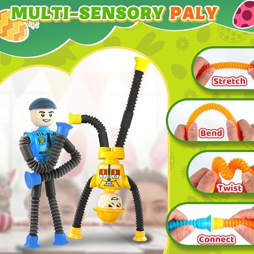 4Pcs Robot Sensory Travel Toys for Boy Toddlers Kids Year Old Ages 3 4 5 6 7 8 9, Airplane Travel Activities Suction Autistic Pop Tube Autism Fidget Toys Easter Basket Stuffer Valentine Gifts - Image 4