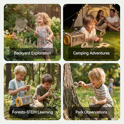 Wooden Bug Catcher Kit for Kids 3-8, 10PCS Durable Outdoor Explorer Kit with Magnifying Glass, Butterfly Net & STEM Guide, Catch & Release Adventure Set for Backyard & Camping - Image 5