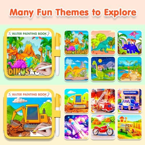 ZHOC Reusable Water Painting Books for Kids – 2 Pack Magic Water Reveal Coloring Books with Water Pens (Cars & Dinosaur) No-Mess Coloring Book Fun Travel Activity for Ages 3 4 5 6 7 8 - Image 2