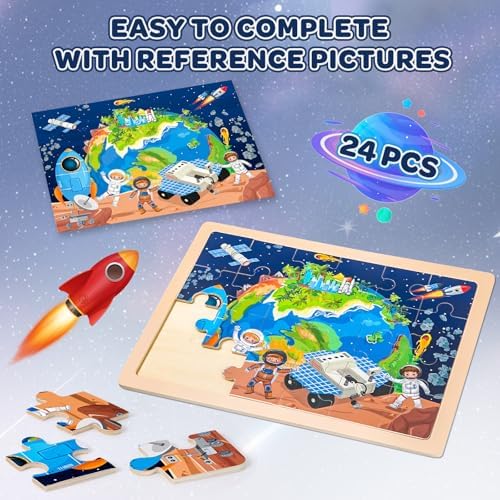 Puzzles for Kids Ages 4-6, 4 Packs 24 Pcs Wooden Jigsaw Puzzles for Toddlers Ages 2-4, Preschool Educational Map Puzzle Toys Gifts for 3 4 5 6 Boys Girls - Image 4