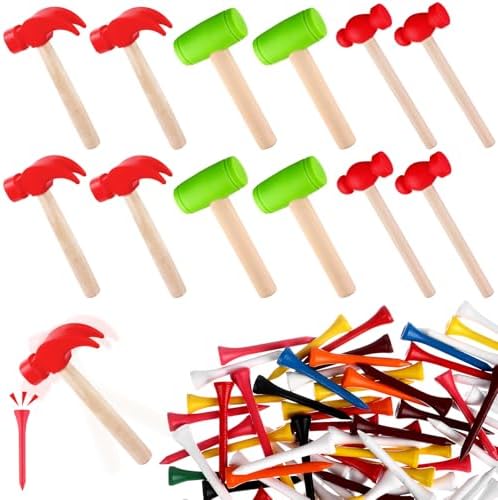 12Pcs Hammer Toys with 100Pcs Small Wooden Hammer Simulation Fake Hammer Maintenance Tools,Toy Hammer Plastic Toddler Claw Hammer Portable Toys Pretend Play Fake Mallet Hammer for Boys Girls by Haiabei