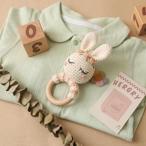 Natural Hand-Knit Wooden Baby Rattle - Soft Animal Shaped Sensory Toy for Newborns, Infants | Safe Beechwood & Crochet Texture | Perfect Baby Shower Gift - Image 6