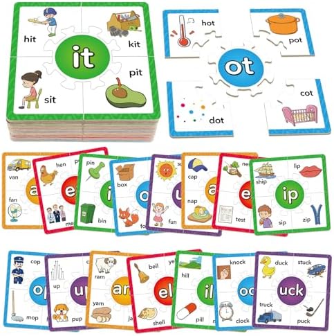 Torlam Phonics Puzzles Rhyming Games Phonics Games Flash Cards for Kids Toddler, Learn to Read Spelling Reading Sight Words, Short A E I O U Blends Site Words for Preschool Kindergarten Homeschool by Torlam