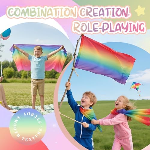Cutecrop 6 Pcs 35 Inch Play Scarves Set for Kids Gay Pride Rainbow Flag Polyester Silks Dance Children Pretend Giant Toy Toddlers - Image 5