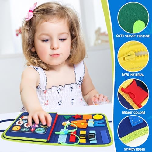 Toddler Busy Board, Montessori Sensory Toys for Boys, 3-8 Year Old Girl Toddler Travel Toys, Educational Learning Activities Board for Motor Skills, Birthday Gifts for Airplane Car, Pink - Image 5