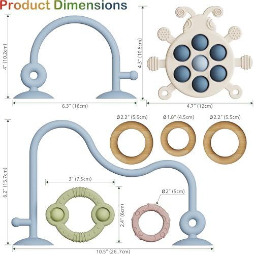 High Chair Suction Cup Toy & Teething Toy Set, Sensory Toy [Sky Blue] - Image 5