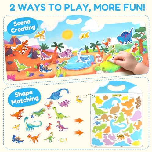JoyCat Reusable Sticker Books, 3-Pack, Dinosaur Vehicle Space, 90 Stickers - Image 4