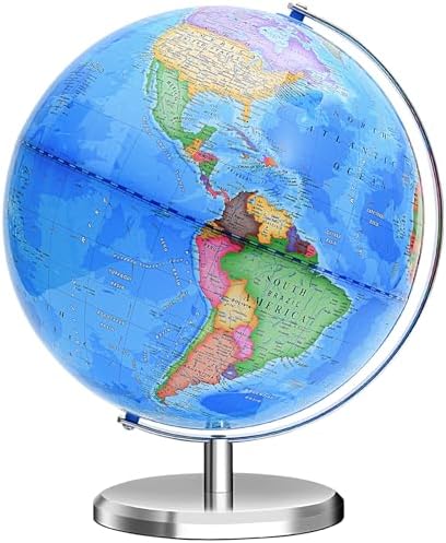 World Globe for Children and Adults, 12 inch Educational Spinning Earth Map with Stand, Self-Assembled Interactive World Globes for Kids Learning, Classroom, Students Desk, Room and Office Decor by VPA